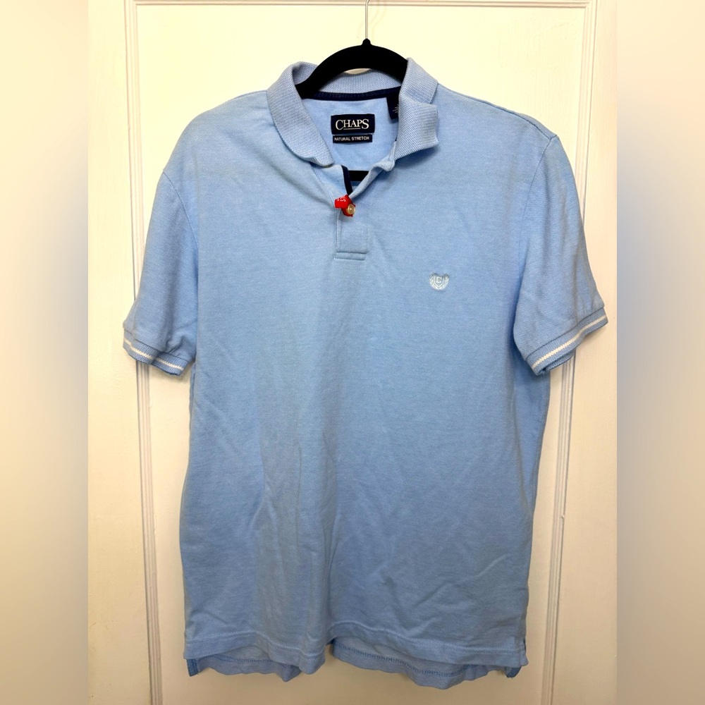 NWT Chaps Blue Polo Shirt Classic Style Cotton Pique Size Medium